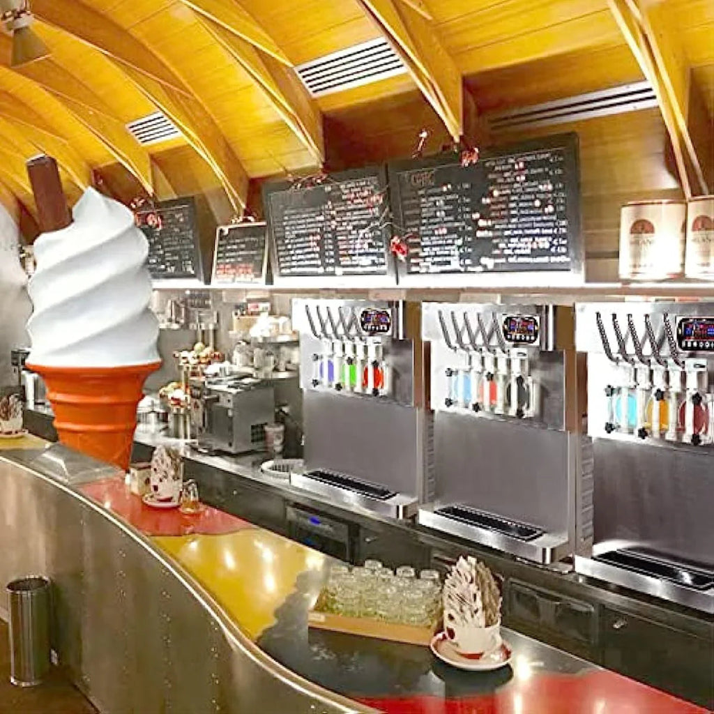 5 Mixed Flavors Soft Softy Frozen Yogurt Serve Ice Cream Machine Maker Upper Tanks Refrigerated and Transparent Dispenser Set