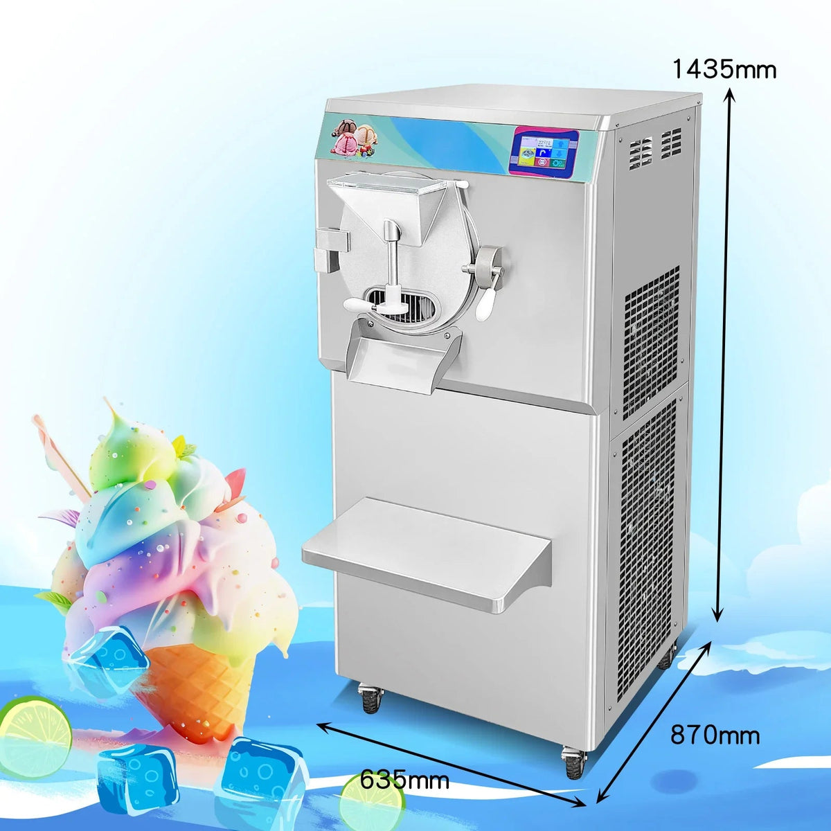 Gelato Machine Batch Freezer Hard Ice Cream Machine, ICM minus 48S, 125 L H, ETL