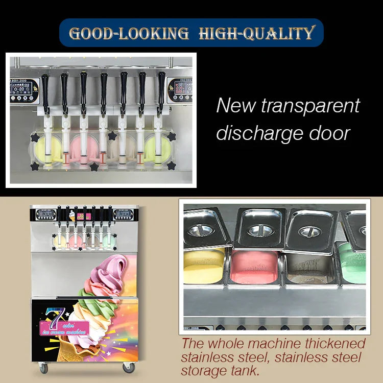 Soft Serve Ice Cream Machine Soft Serve Machine Ice Cream Machine, 7 Flavors, ETL, Refrigerated