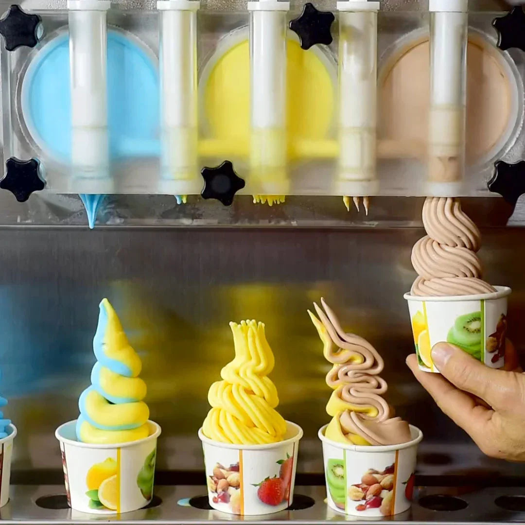 Desktop 5 Flavors Soft Serve Ice Cream Machine maker ETL 5 Different Discharge Nozzles Upper Tanks Refrigerated