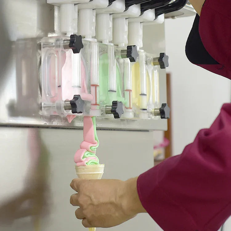 Desktop 5 Flavors Soft Serve Ice Cream Machine maker ETL 5 Different Discharge Nozzles Upper Tanks Refrigerated