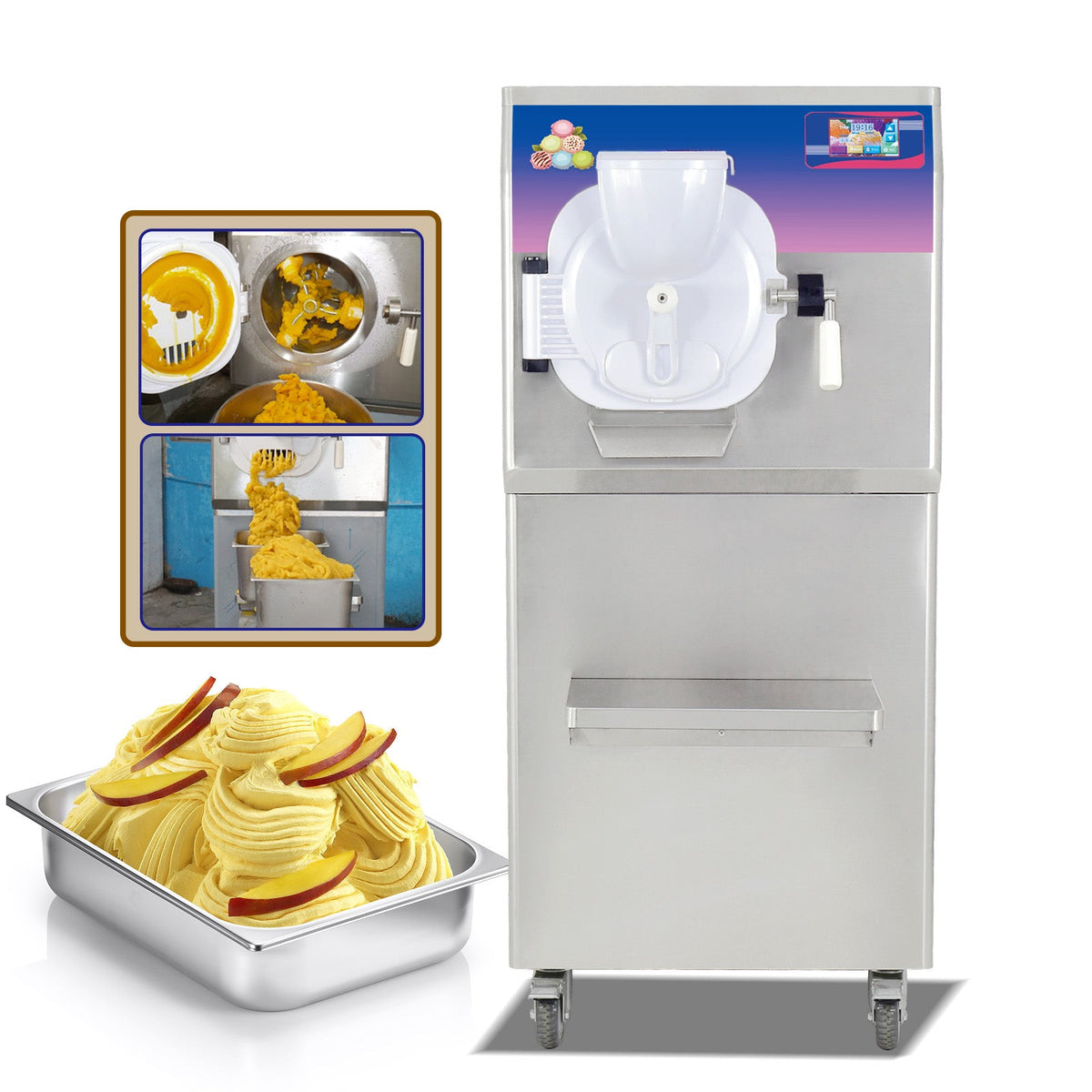 Gelato Machine Batch Freezer Hard Ice Cream Machine, 125 L H, ETL