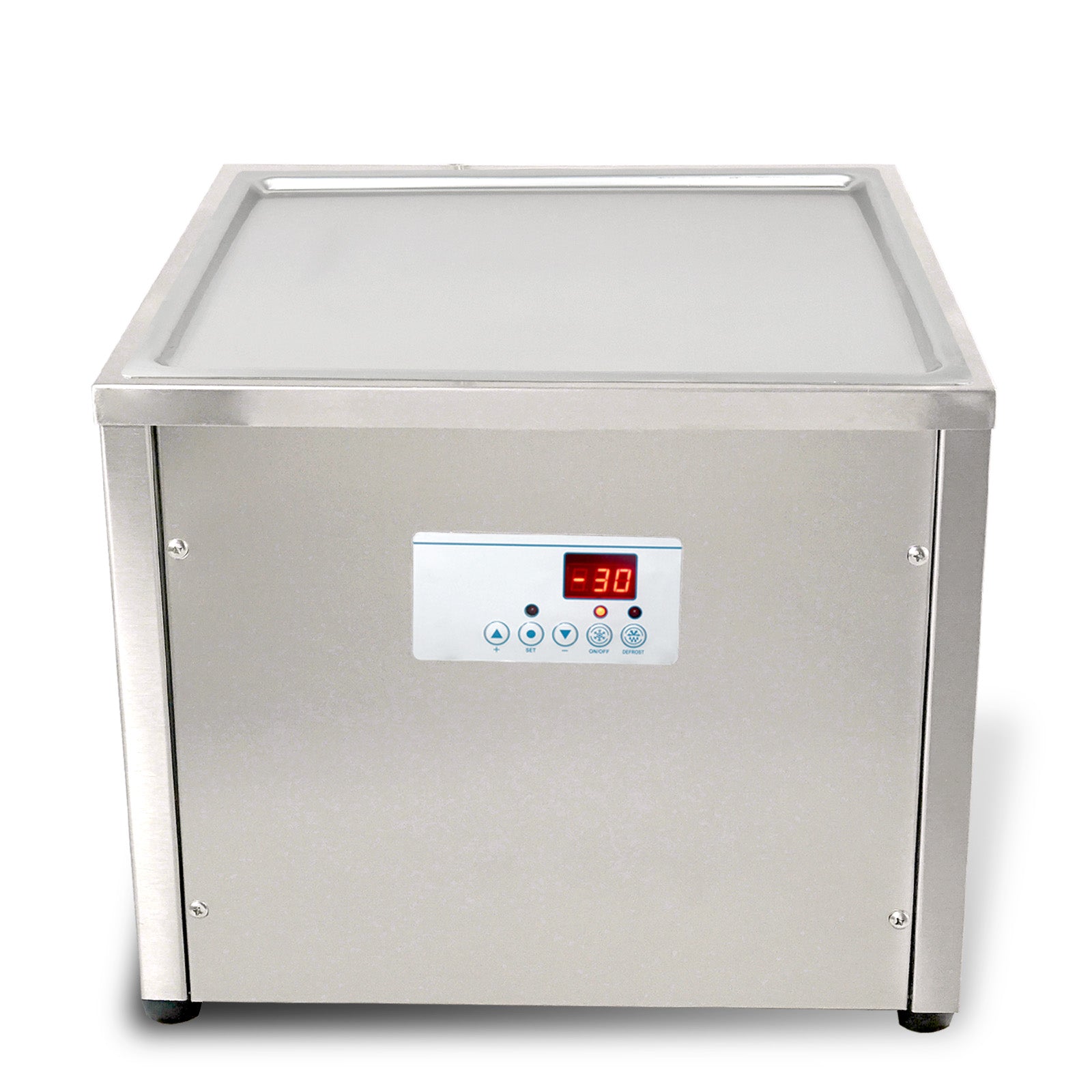 Countertop 18X18 inches single square pan fried fry rolled instant ice cream machine AUTO DEFROST and PCB smart AI temp. controller