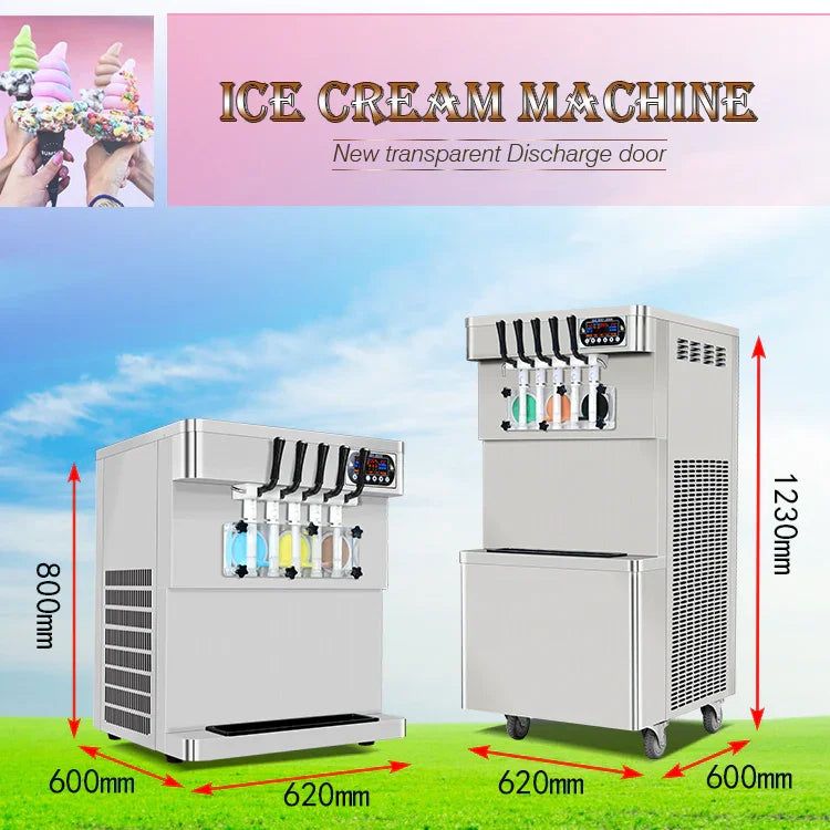 5 noozles ETL CE soft serve ice cream machine-auto counting, auto washing,upper tanks refrigerated, transparent dispenser