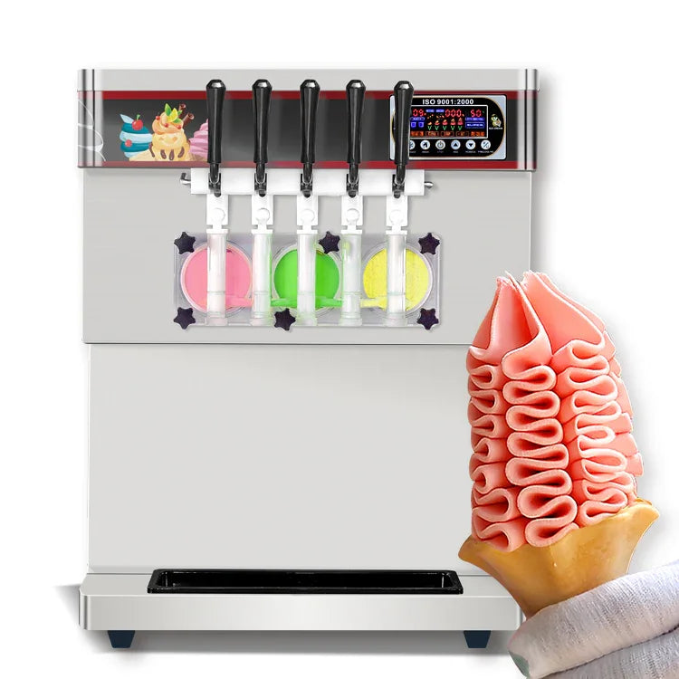 Desktop 5 Flavors Soft Serve Ice Cream Machine maker ETL 5 Different Discharge Nozzles Upper Tanks Refrigerated