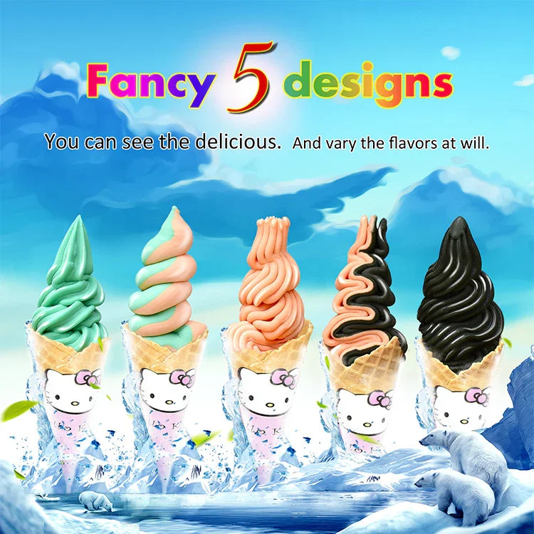 5 noozles ETL CE soft serve ice cream machine-auto counting, auto washing,upper tanks refrigerated, transparent dispenser