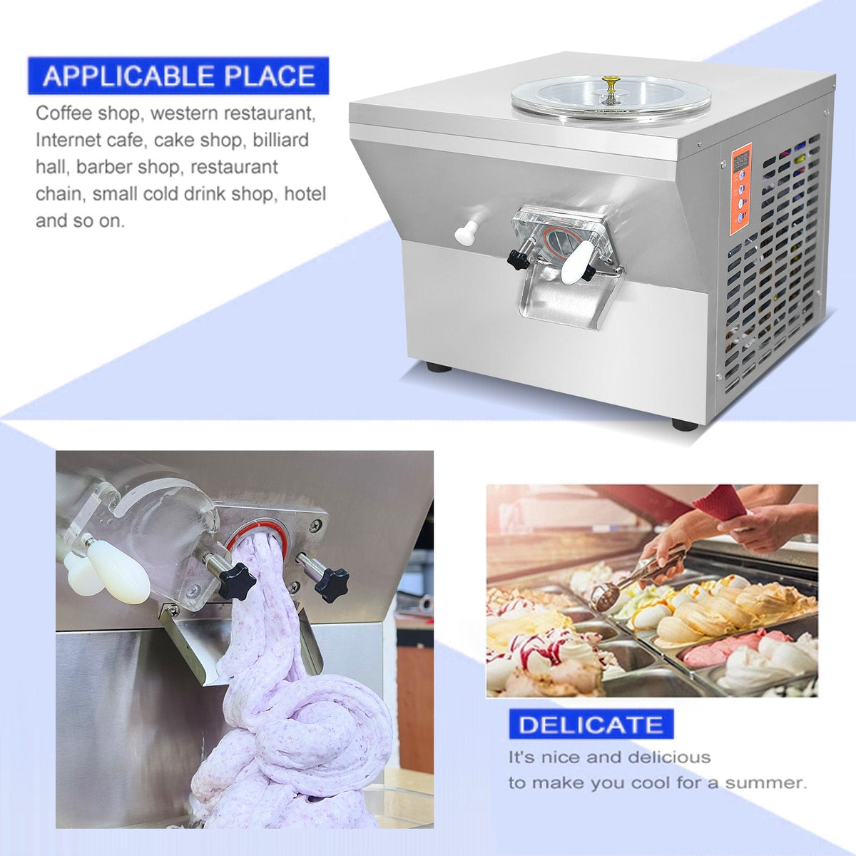 Countertop Gelato Hard Ice Cream Machine Italian Water Ice Cream Maker Machine 20 L, h