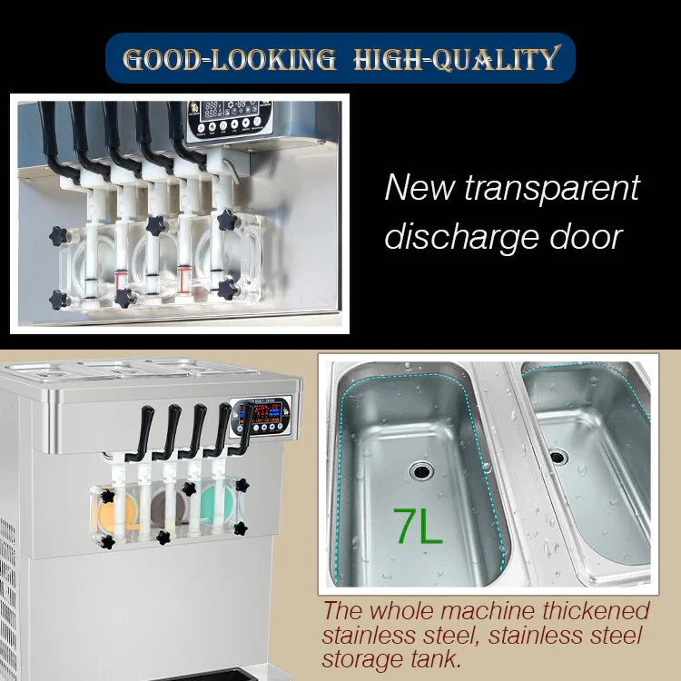 5 noozles ETL CE soft serve ice cream machine-auto counting, auto washing,upper tanks refrigerated, transparent dispenser