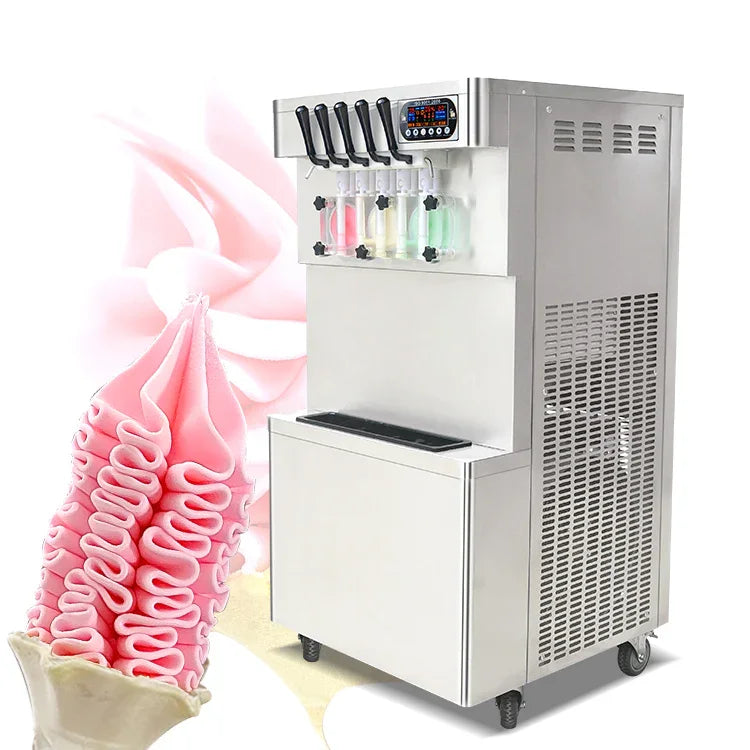 Heavy duty ETL CE 3+2 mixed flavors soft ice cream machine maker upper tanks refrigerated 4.3 inches touch panel