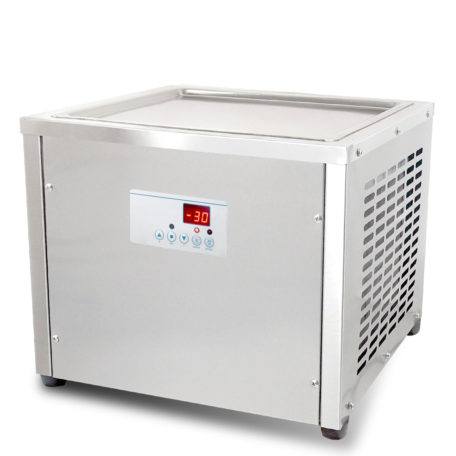 Countertop 18X18 inches single square pan fried fry rolled instant ice cream machine AUTO DEFROST and PCB smart AI temp. controller