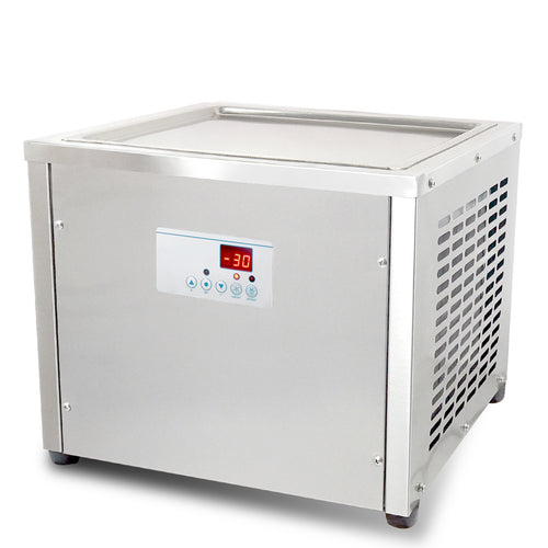 Countertop 18X18 inches single square pan fried fry rolled instant ice cream machine AUTO DEFROST and PCB smart AI temp. controller