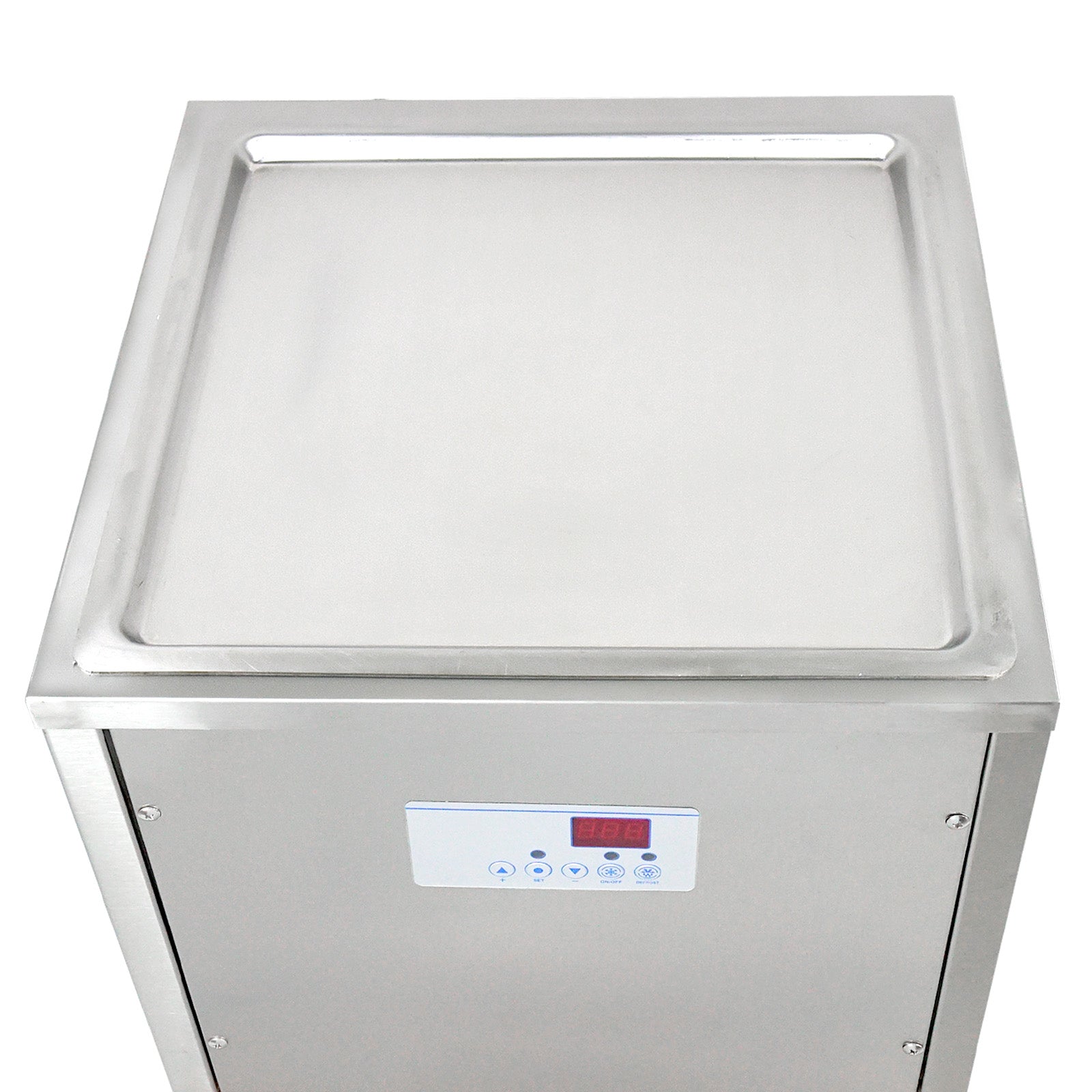 Countertop 18X18 inches single square pan fried fry rolled instant ice cream machine AUTO DEFROST and PCB smart AI temp. controller