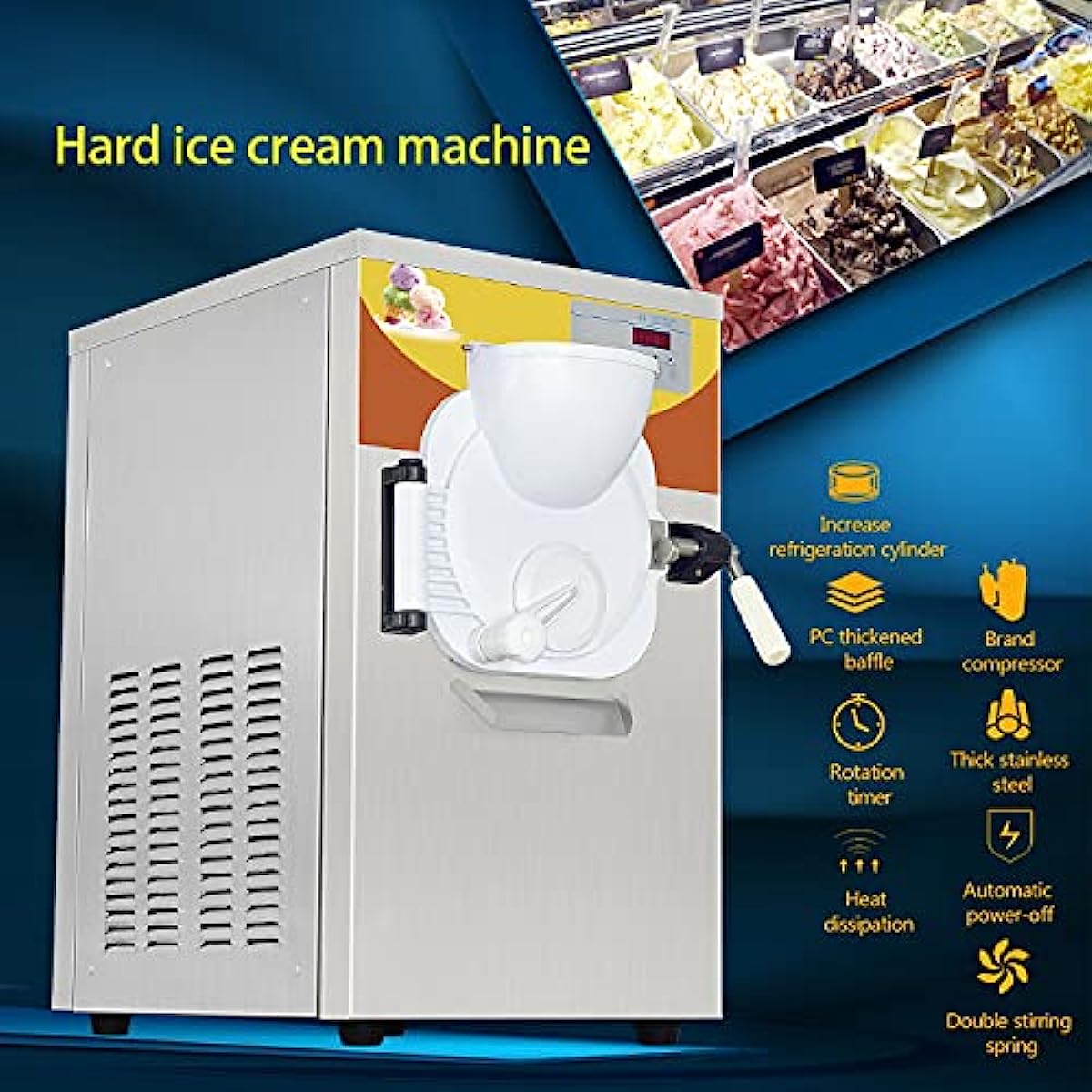 Gelato Machine Batch Freezer Hard Ice Cream Machine, 110V, Countertop