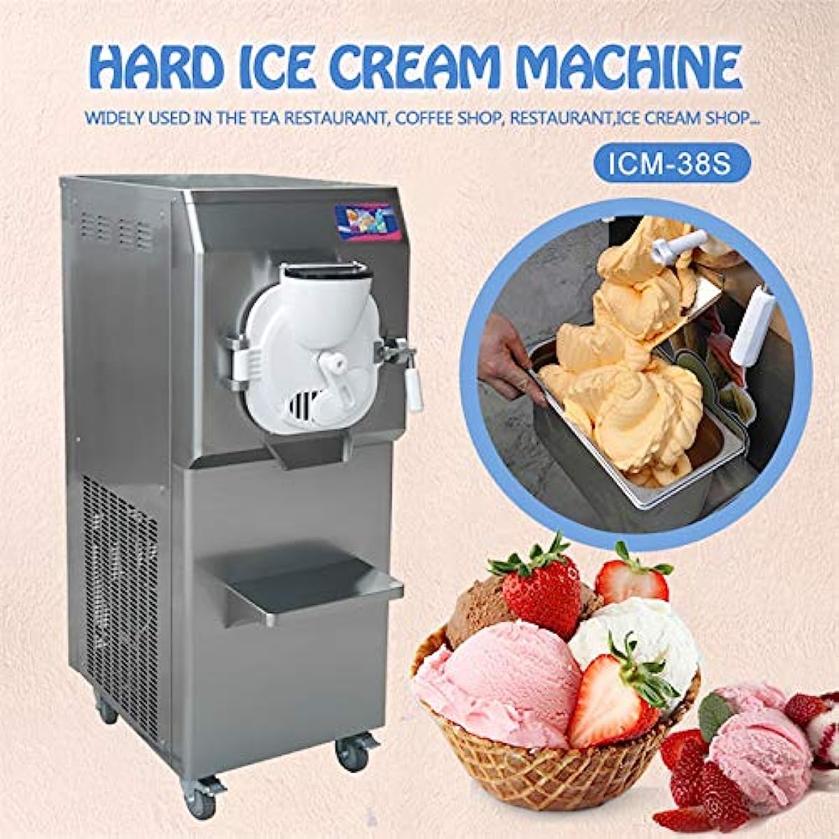 ETL Heavy Duty Commercial Gelato Hard ice Cream Machine,Italian water Ice Cream Machine,12-15 Gal/Hour