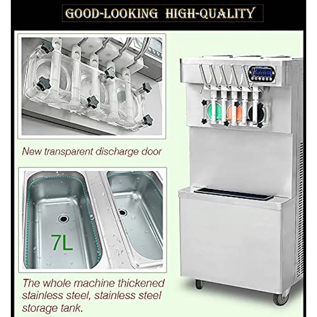 5 noozles ETL CE soft serve ice cream machine-auto counting, auto washing,upper tanks refrigerated, transparent dispenser