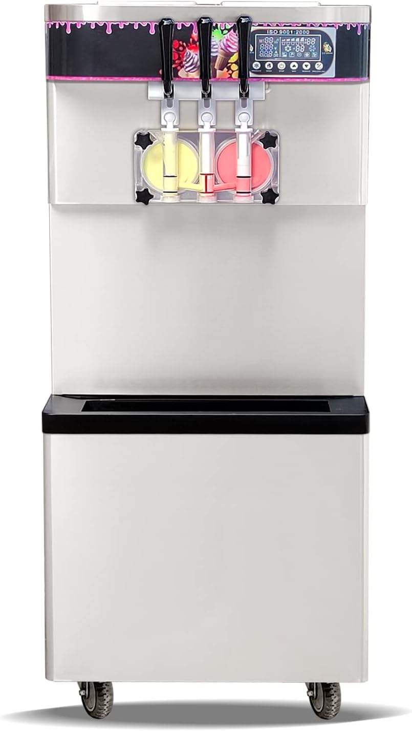 Soft Serve Ice Cream Machine Soft Serve Machine Frozen Yogurt Machine, 3 Flavors, ETL, Refrigerated