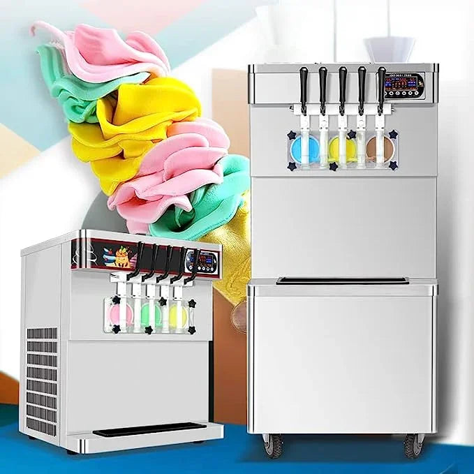 5 noozles ETL CE soft serve ice cream machine-auto counting, auto washing,upper tanks refrigerated, transparent dispenser