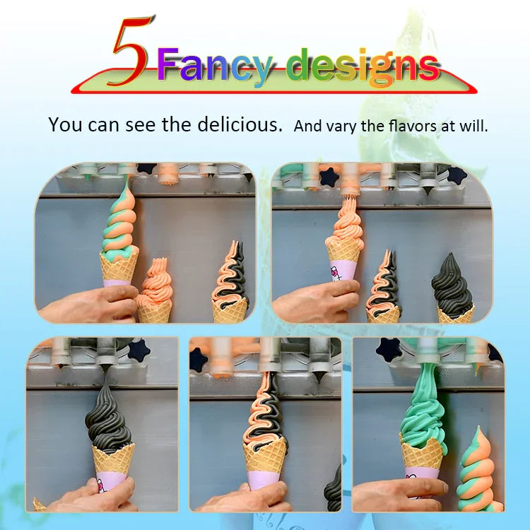 Heavy duty ETL CE 3+2 mixed flavors soft ice cream machine maker upper tanks refrigerated 4.3 inches touch panel