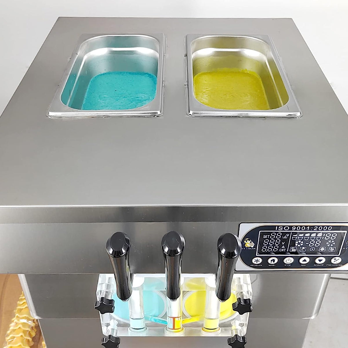 Soft Serve Ice Cream Machine Soft Serve Machine Ice Cream Machine, 3 Flavors, ETL, Countertop, Refrigerated