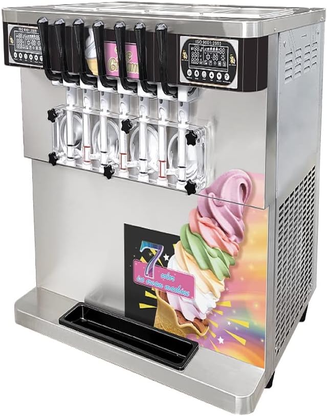 Soft Serve Ice Cream Machine Soft Serve Machine Ice Cream Machine, 7 Flavors, ETL, Countertop, Refrigerated