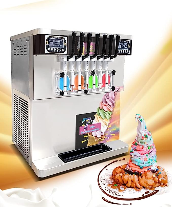 Soft Serve Ice Cream Machine Soft Serve Machine Ice Cream Machine, 7 Flavors, ETL, Countertop, Refrigerated