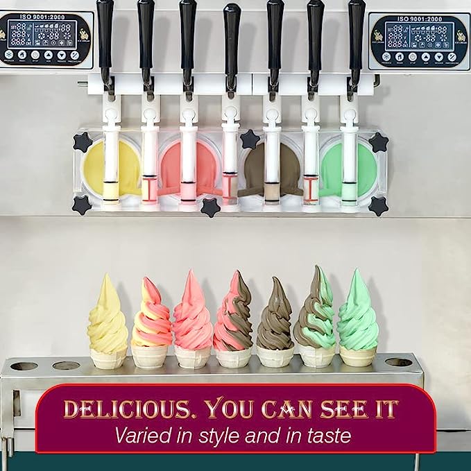 Soft Serve Ice Cream Machine Soft Serve Machine Ice Cream Machine, 7 Flavors, ETL, Countertop, Refrigerated