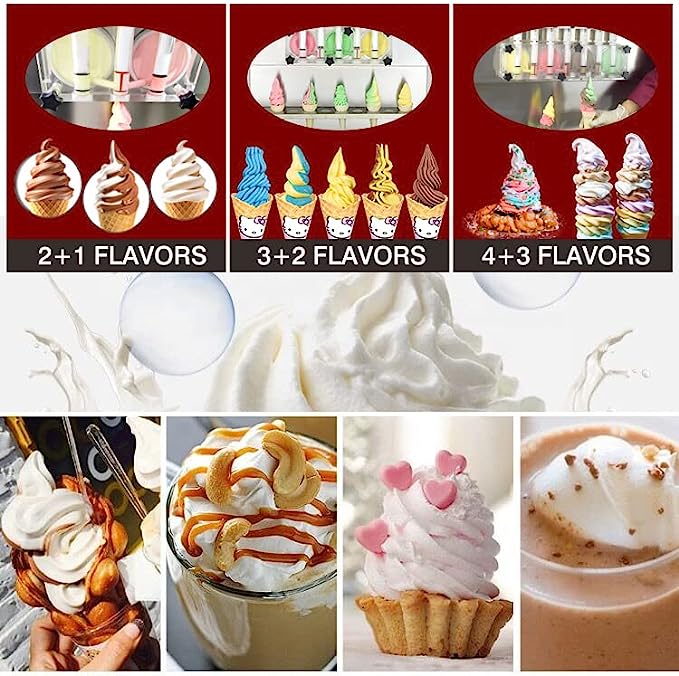 Soft Serve Ice Cream Machine Soft Serve Machine Frozen Yogurt Machine, 3 Flavors, ETL, Refrigerated