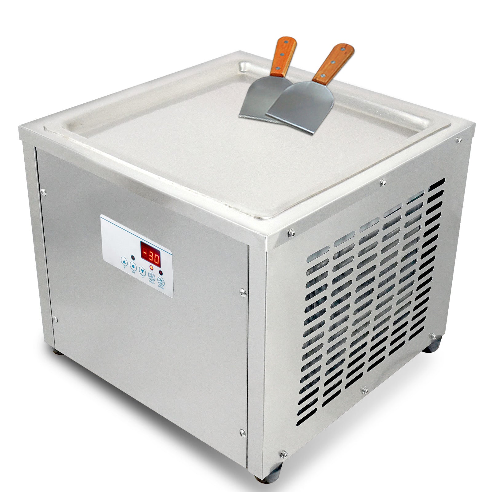 Countertop 18X18 inches single square pan fried fry rolled instant ice cream machine AUTO DEFROST and PCB smart AI temp. controller