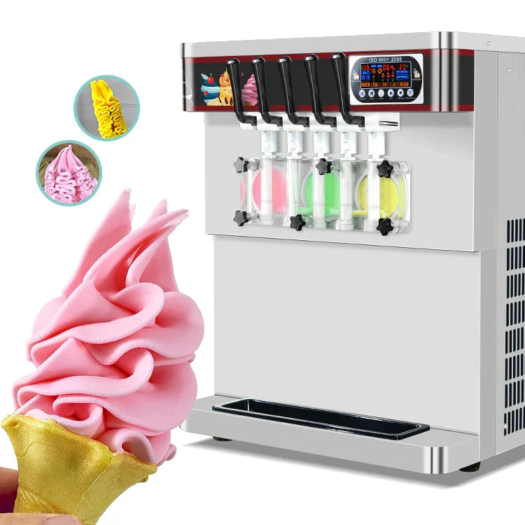 Desktop 5 Flavors Soft Serve Ice Cream Machine maker ETL 5 Different Discharge Nozzles Upper Tanks Refrigerated