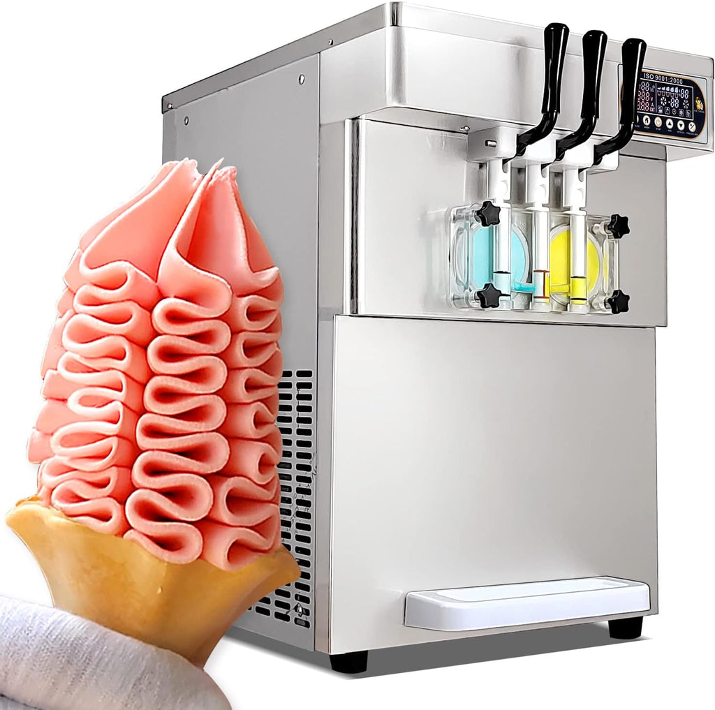 Soft Serve Ice Cream Machine Soft Serve Machine Ice Cream Machine, 3 Flavors, ETL, Countertop, Refrigerated