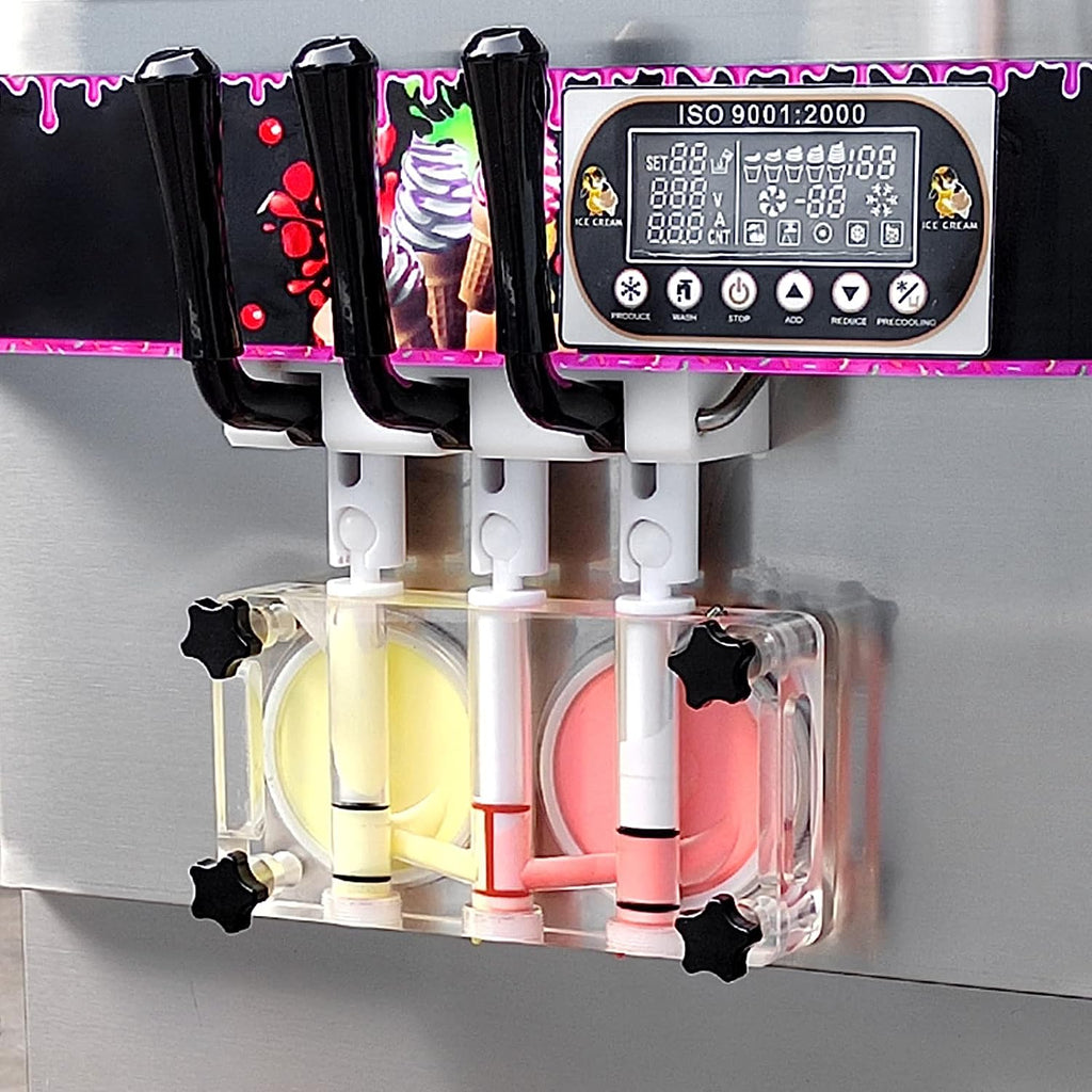 Soft Serve Ice Cream Machine Soft Serve Machine Frozen Yogurt Machine, 3 Flavors, ETL, Refrigerated