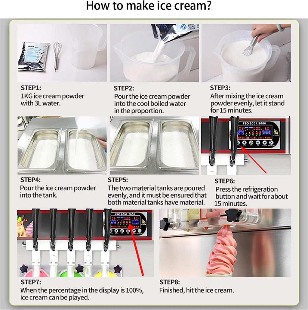 Soft Serve Ice Cream Machine Soft Serve Machine Frozen Yogurt Machine, 3 Flavors, Refrigerated