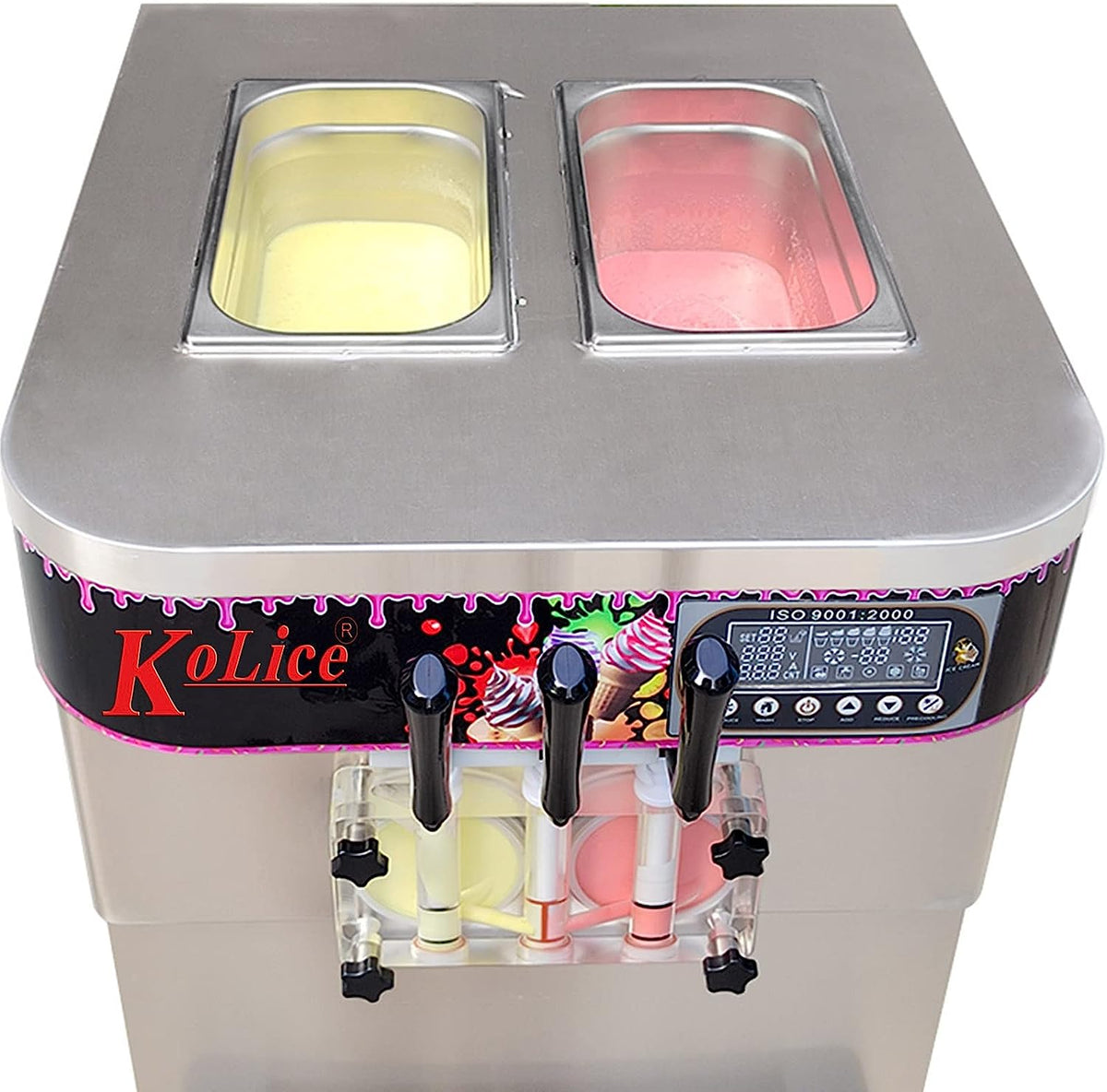Soft Serve Ice Cream Machine Soft Serve Machine Frozen Yogurt Machine, 3 Flavors, Refrigerated