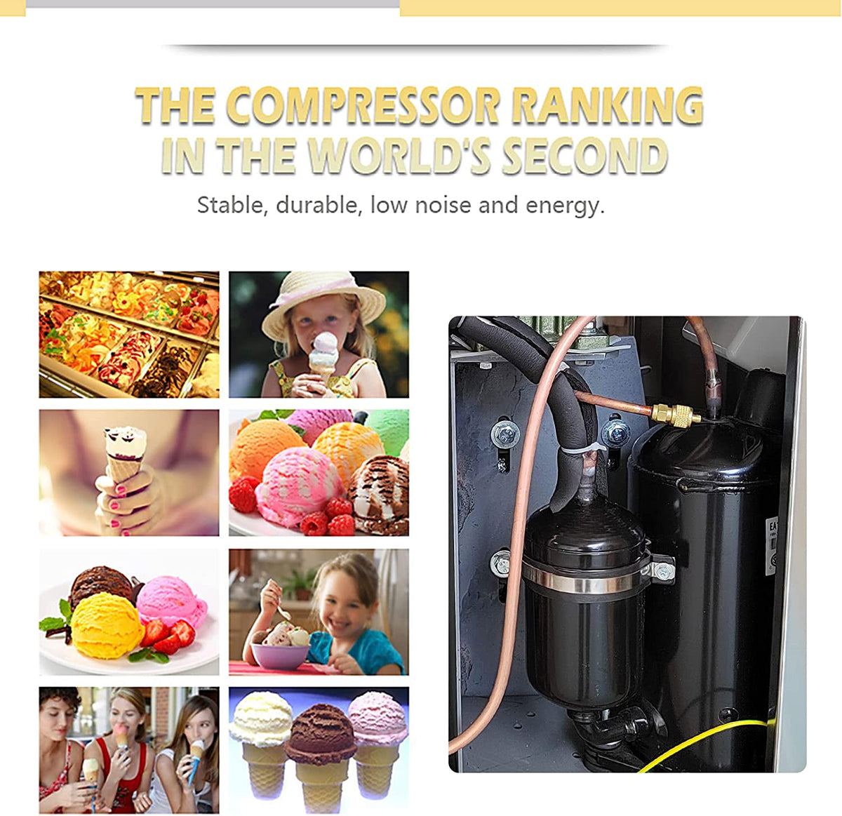 Desktop 6L Vertical Italian Hard Ice Cream Machine batch freezer Digital Control Sorbet Maker