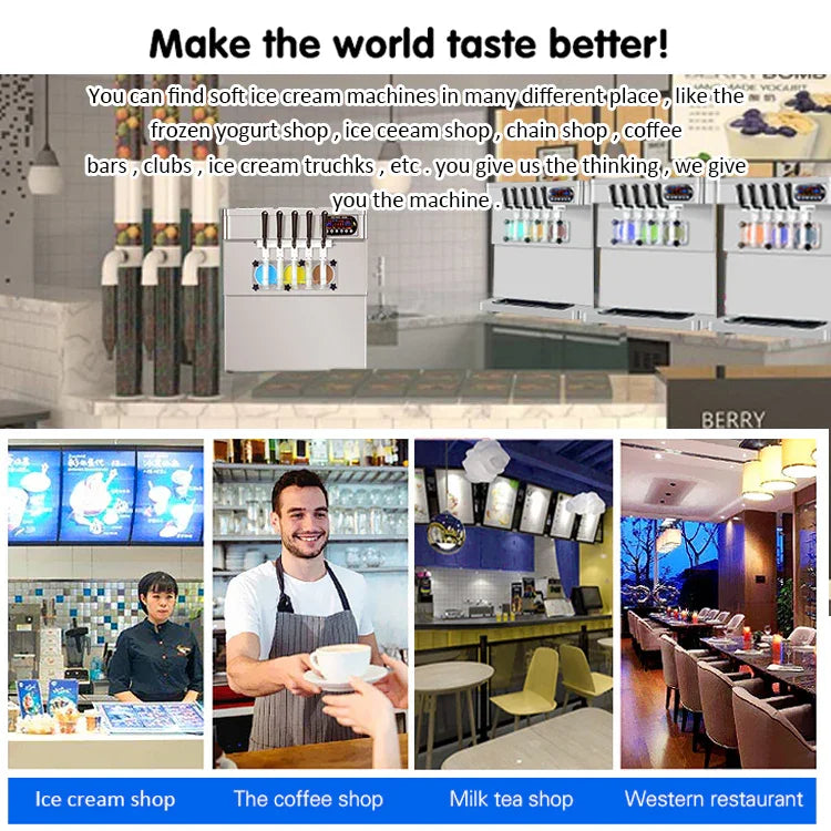 5 noozles ETL CE soft serve ice cream machine-auto counting, auto washing,upper tanks refrigerated, transparent dispenser