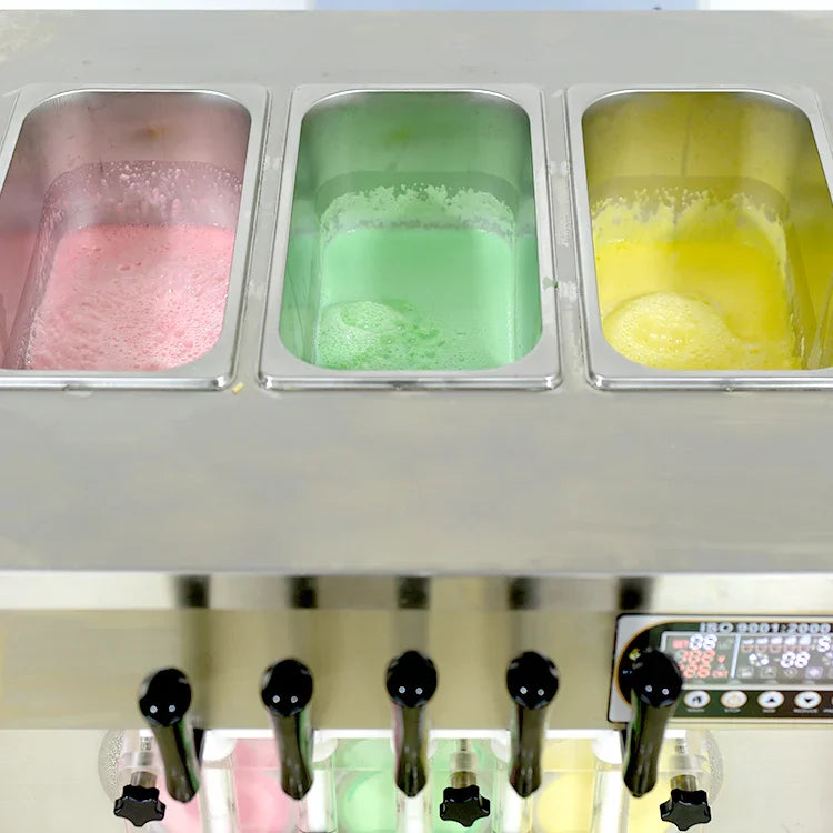 Desktop 5 Flavors Soft Serve Ice Cream Machine maker ETL 5 Different Discharge Nozzles Upper Tanks Refrigerated