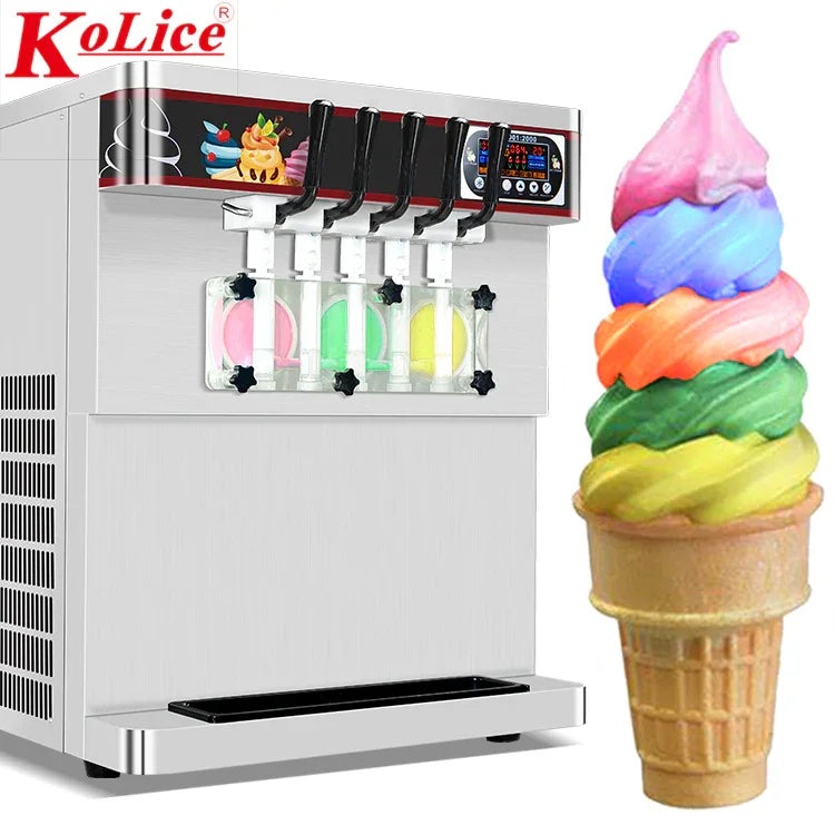 Desktop 5 Flavors Soft Serve Ice Cream Machine maker ETL 5 Different Discharge Nozzles Upper Tanks Refrigerated